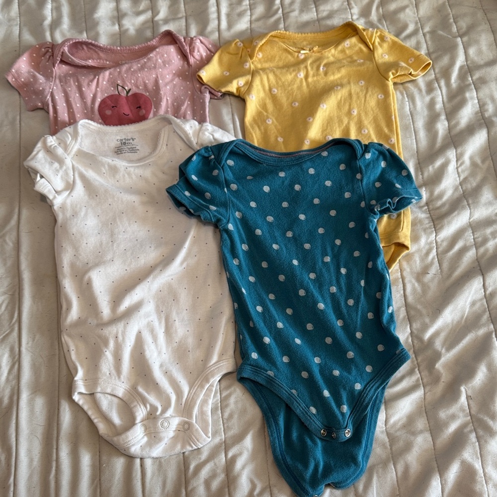 Carter's Pink, Yellow, White, and Blue Baby Bodysuits